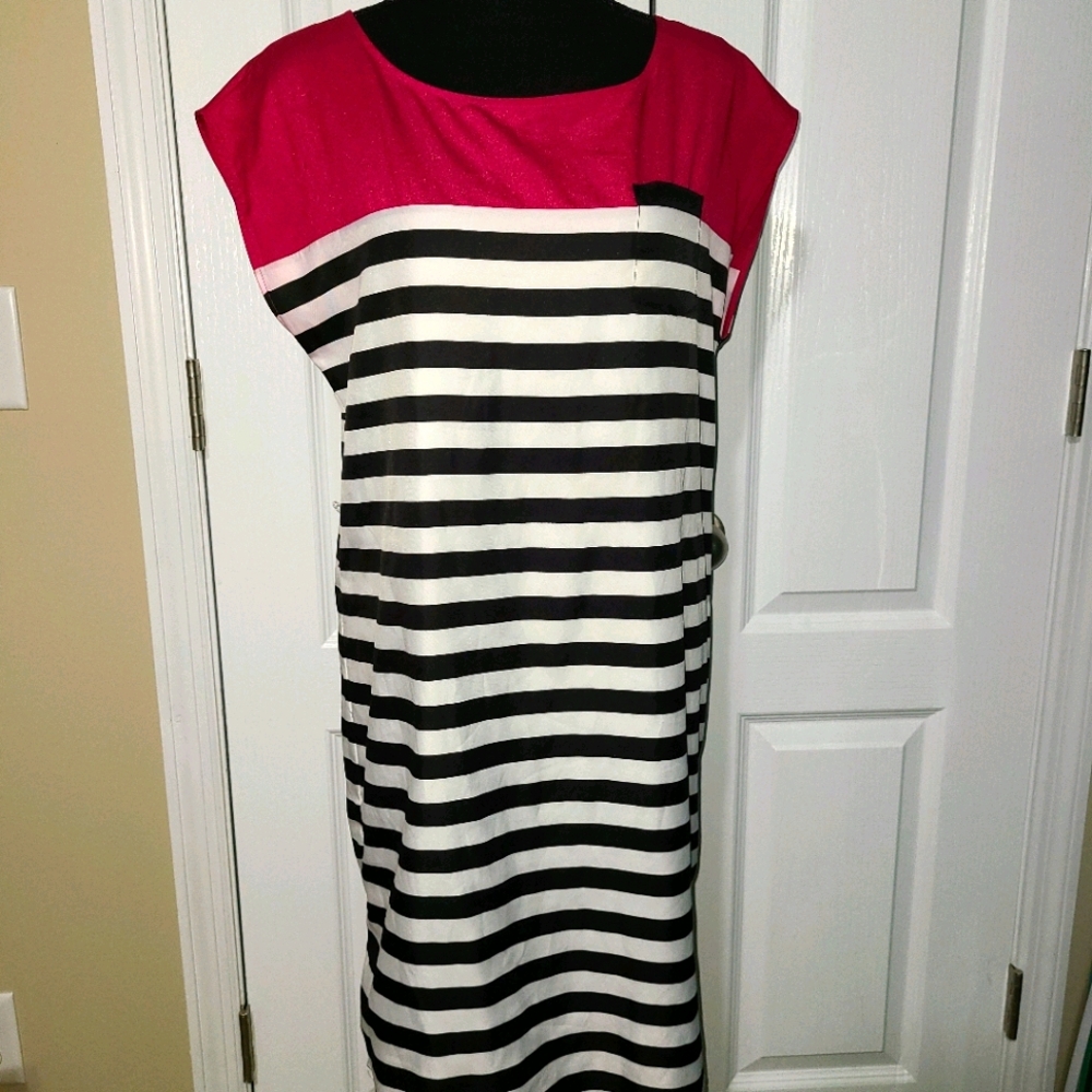 The Limited Shift Dress in Black, White & Magenta
